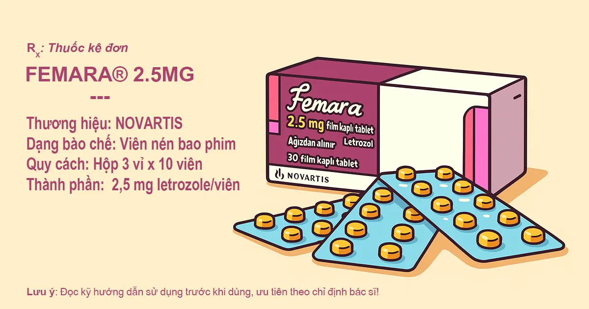 Thuốc Femara® (Letrozole) 2.5mg: Thành phần, công dụng, cách dùng, đối tượng sử dụng